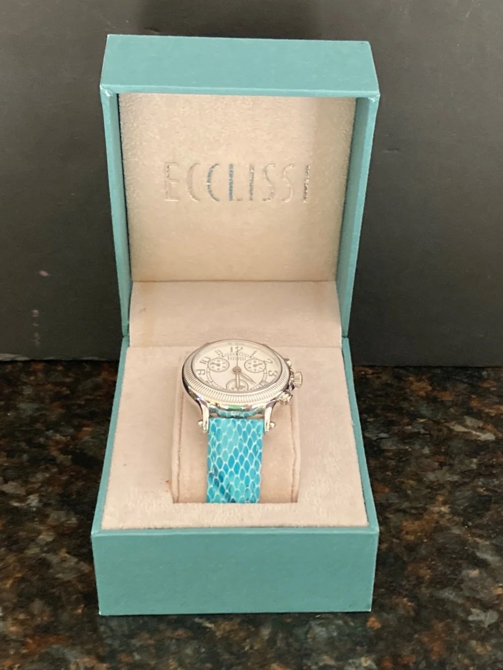 Ecclissi Sterling Multi-Function Chronograph Watch/Snakeskin Embossed Straps/NIB